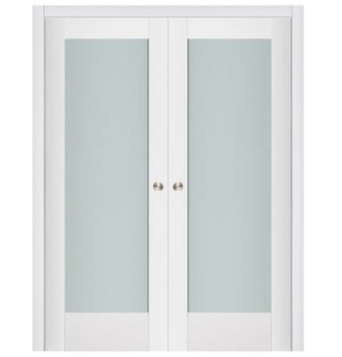 Nova Triplex 056 Soft White Laminated Modern Double Pocket Door