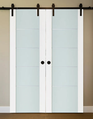Nova Triplex 007 Soft White Laminated Modern Double Barn Door - Doors and Beyond