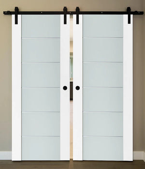 Nova Triplex 008 Soft White Laminated Modern Double Barn Door - Doors and Beyond