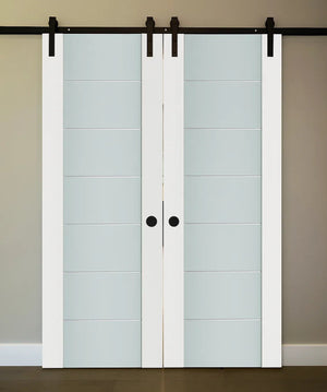 Nova Triplex 009 Soft White Laminated Modern Double Barn Door - Doors and Beyond