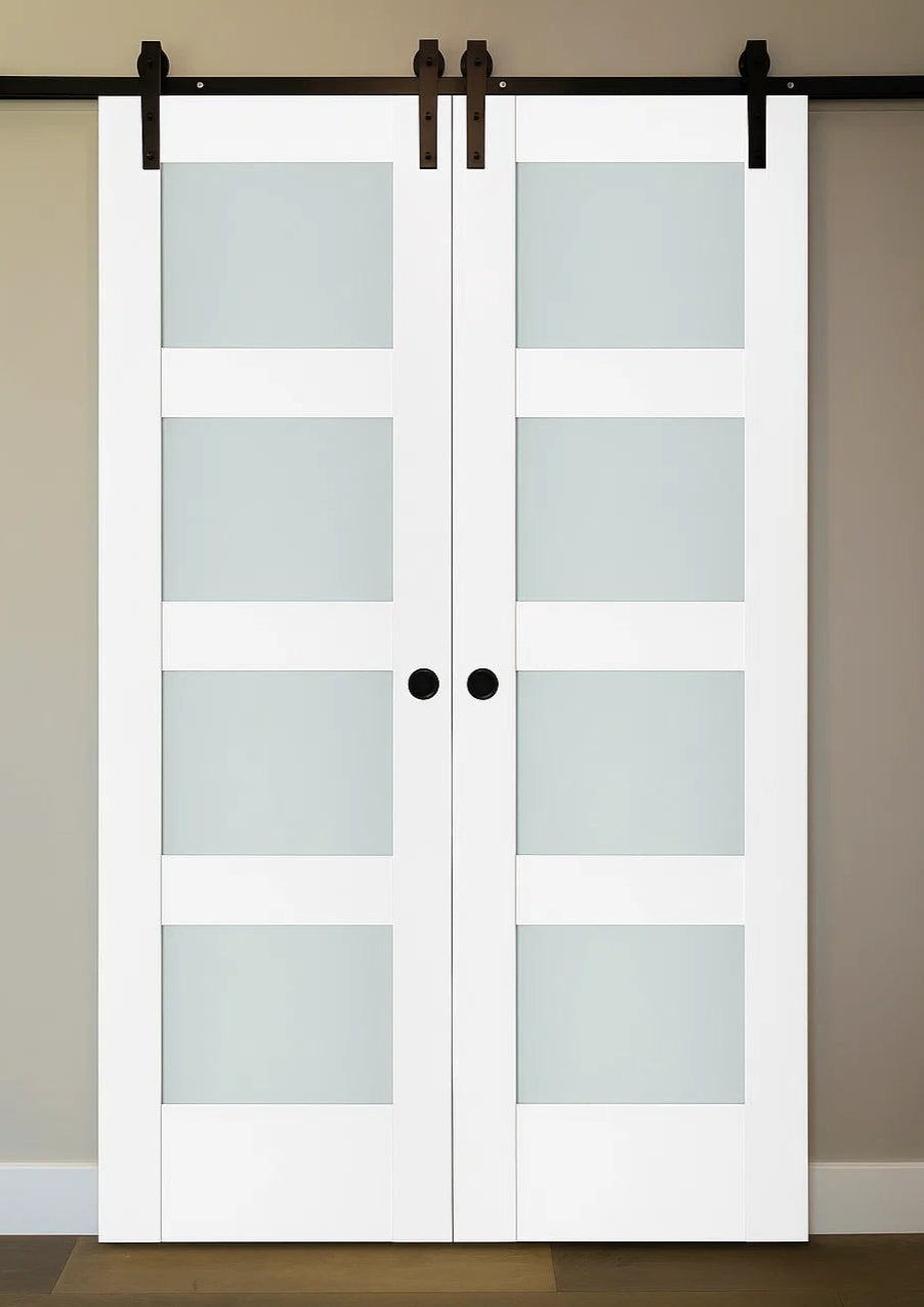 Nova Triplex 021 Soft White Laminated Modern Double Barn Door - Doors and Beyond