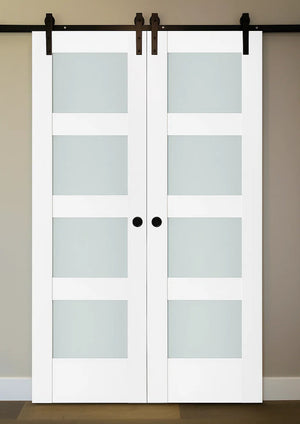 Nova Triplex 021 Soft White Laminated Modern Double Barn Door - Doors and Beyond