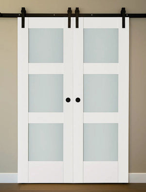 Nova Triplex 058 Soft White Laminated Modern Double Barn Door - Doors and Beyond