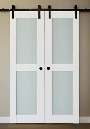 Nova Triplex 020 Soft White Laminated Modern Double Barn Door - Doors and Beyond