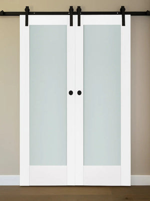 Nova Triplex 056 Soft White Laminated Modern Double Barn Door - Doors and Beyond