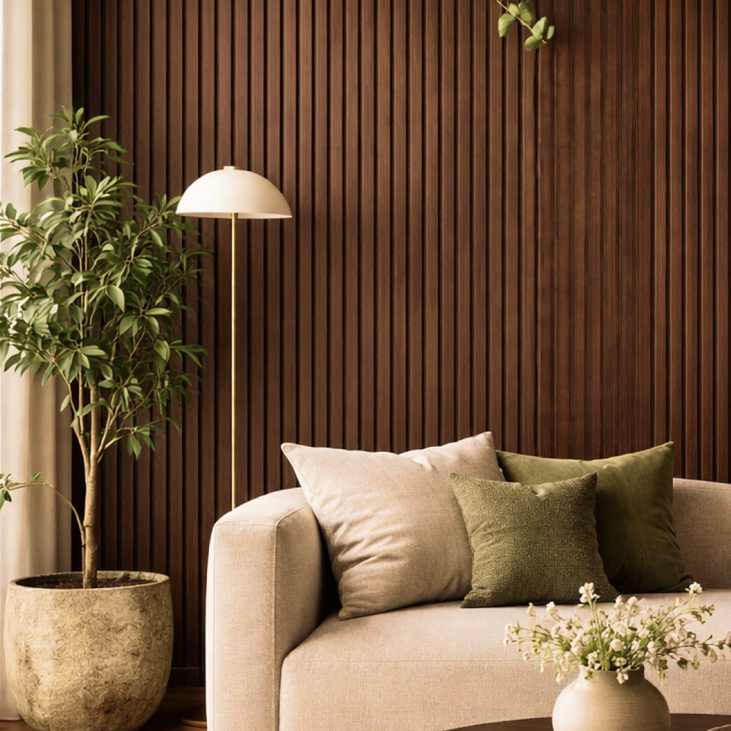 VOX Linerio L-Line Chocolate Slat Panel 104 5/16" x 4 13/16" x 13/16" - Doors and Beyond
